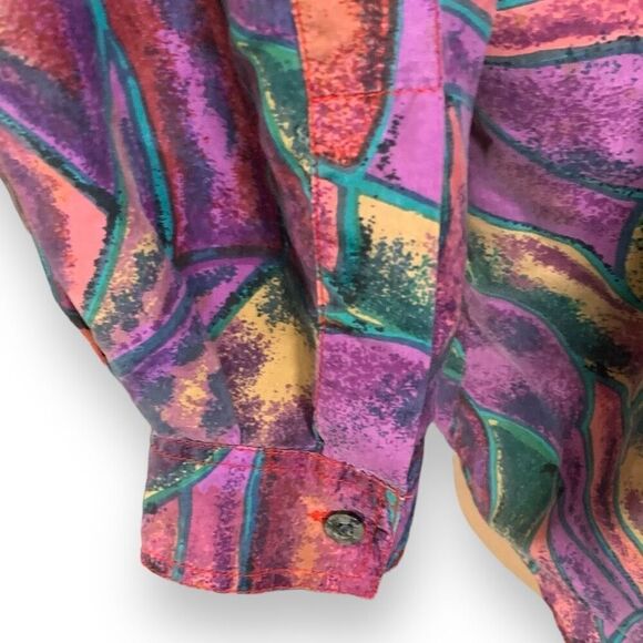 Vintage Diana Marco Shirt Abstract Print Purple Silk Button Up Long Sleeve - Picture 4 of 9